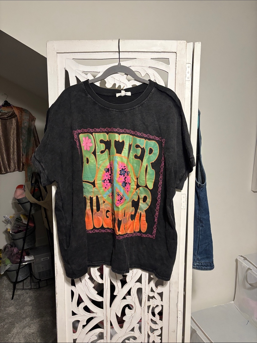 Black Graphic Tee with Colorful 'Better Together' Design